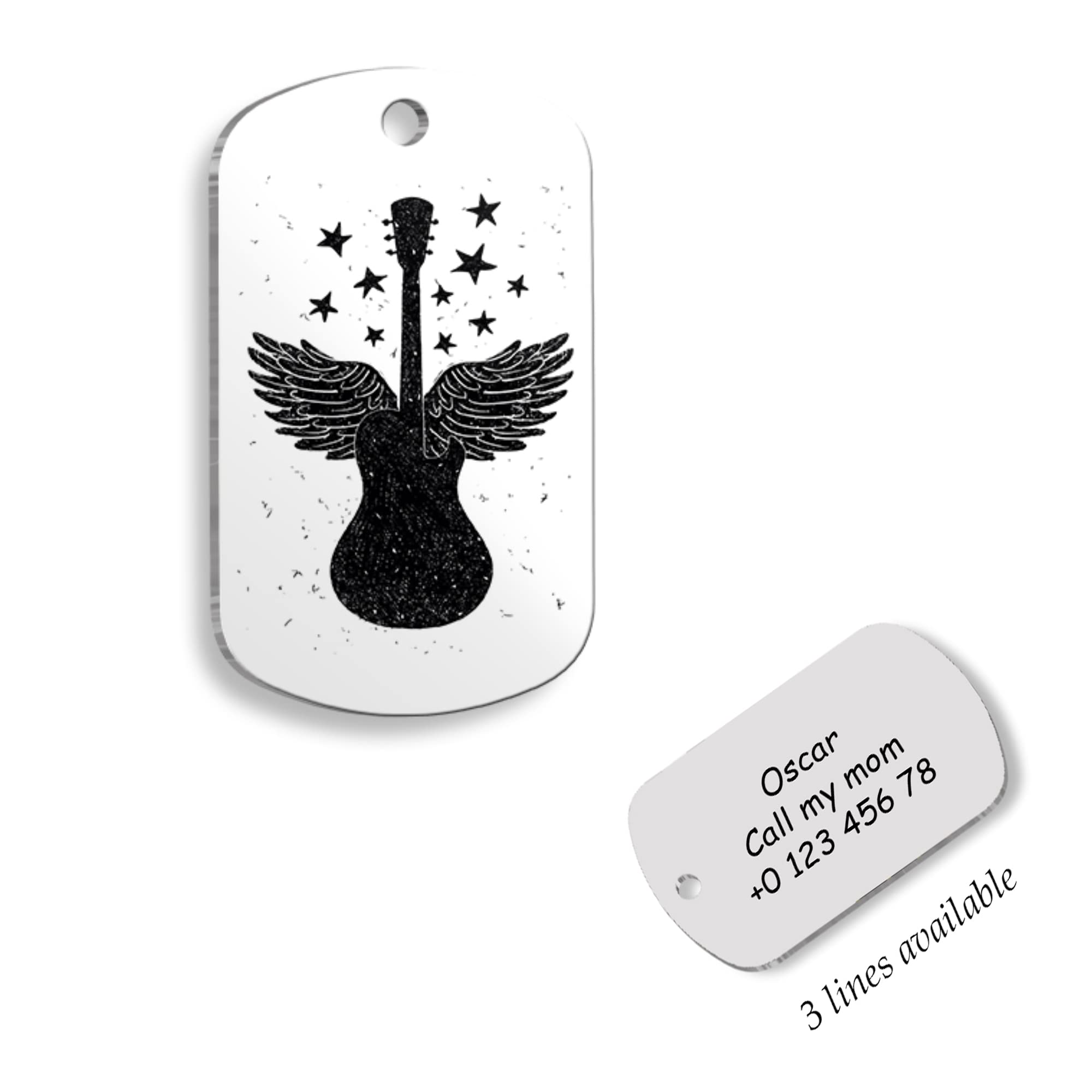 Guitar Angel Wings Personalized Dog Tag - Custom Name Tag - ID Tag for Dog & Cat - Customized Pet Tags - Dog & Cat Name id Tag - Dog Name Tag - Engraved Dog Tag