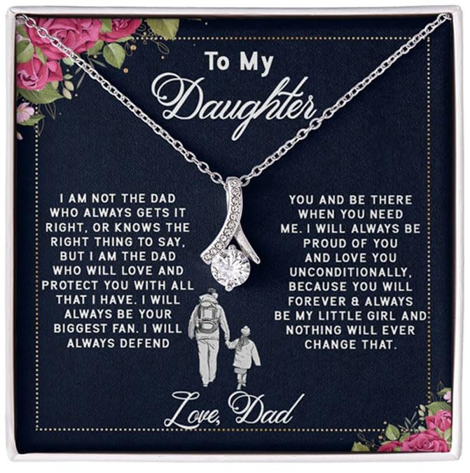 To My Daughter Necklace From Dad, Inspirational Message Card, Graduation, Birthday, Christmas Gift