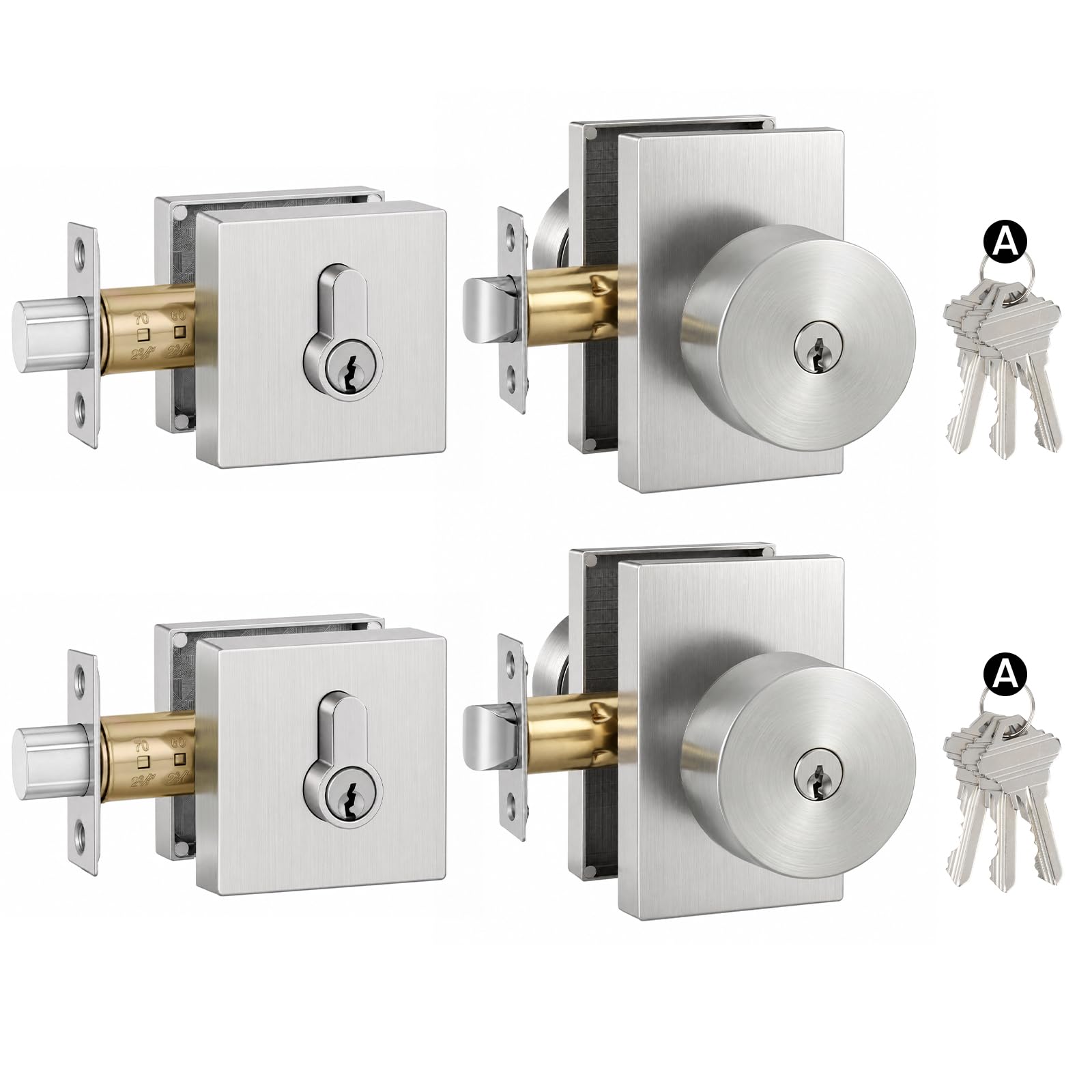 Brushed Gold Door Lock Set - Keyed Alike & Deadbolt -14 Brushed Gold Door Lock Set - Keyed Alike & Deadbolt -14