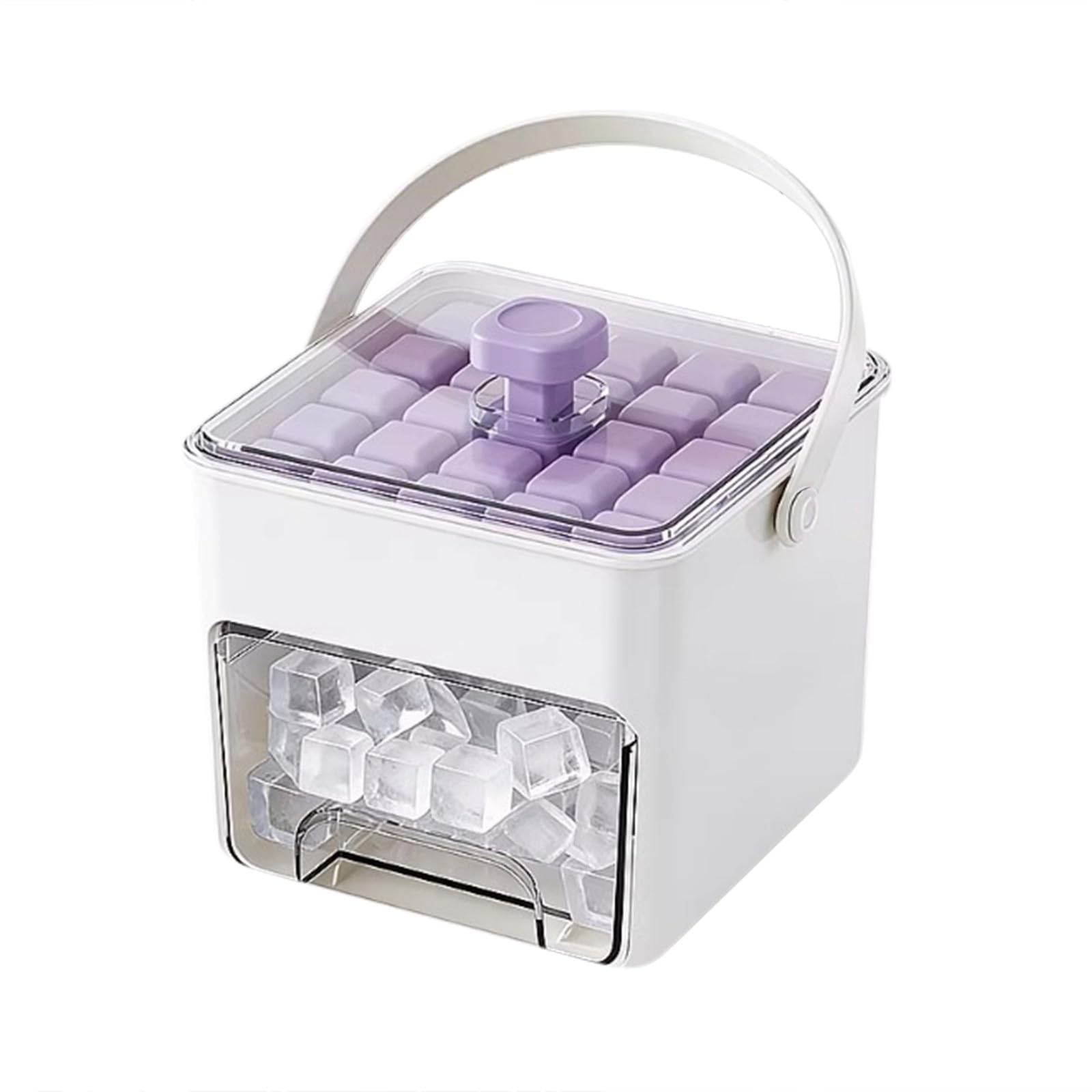 Ice Cube Maker Easy Press Ice Maker Machine Counter Top Release All Ice Cubes in One Second, 48 Ice Cube Tray Storage Box with Handle, Ice Tongs & Basket, ice Machines for Home/Office/Bar