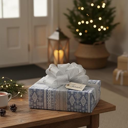 Vista 3 de ALTIER - Cinta con alambre metálica plateada de 2.5 pulgadas x 40 yardas para decoración navideña del hogar, envoltura de regalos, fabricación