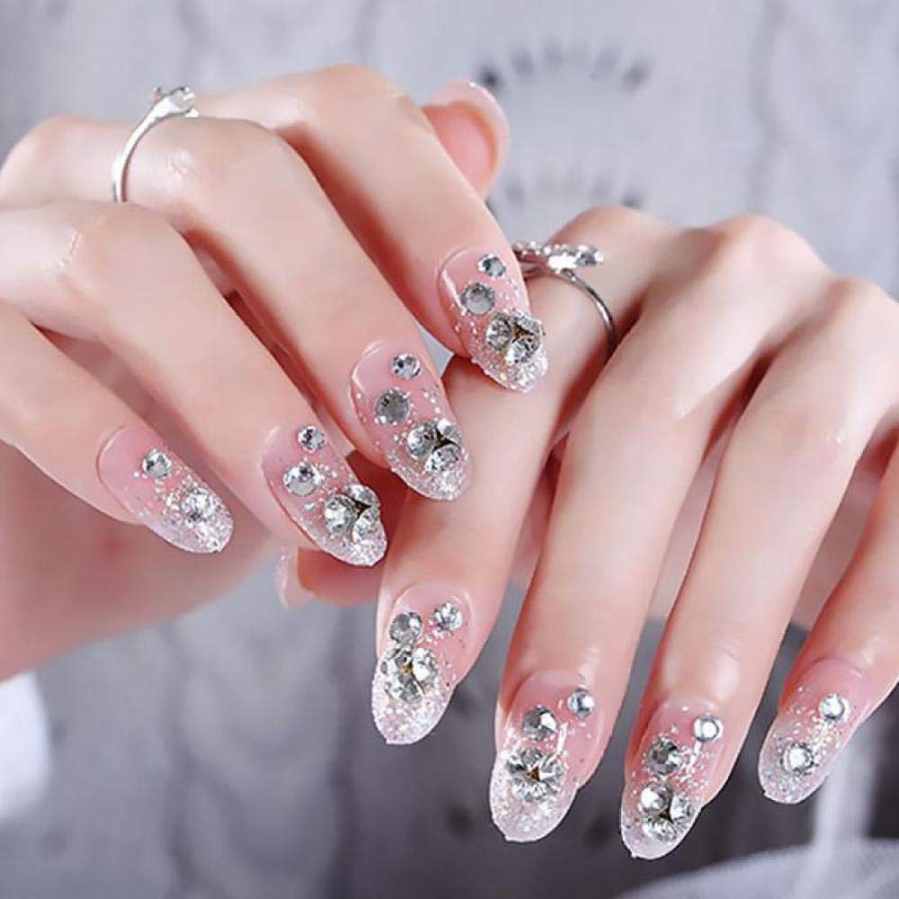 ACiyD Ragazze 24PCS Unghie finte Trasparenti Nuove Punte per Nail Art di Dimensioni Corte progettate con Unghie finte Brillanti da Sposa