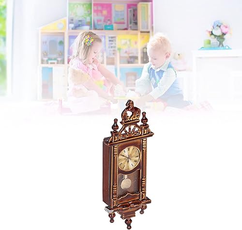 Miniatura 3 de Kudoo Reloj de pared en miniatura para casa de muñecas a escala 112, reloj vintage de madera para casa de muñecas, accesorios para muebles