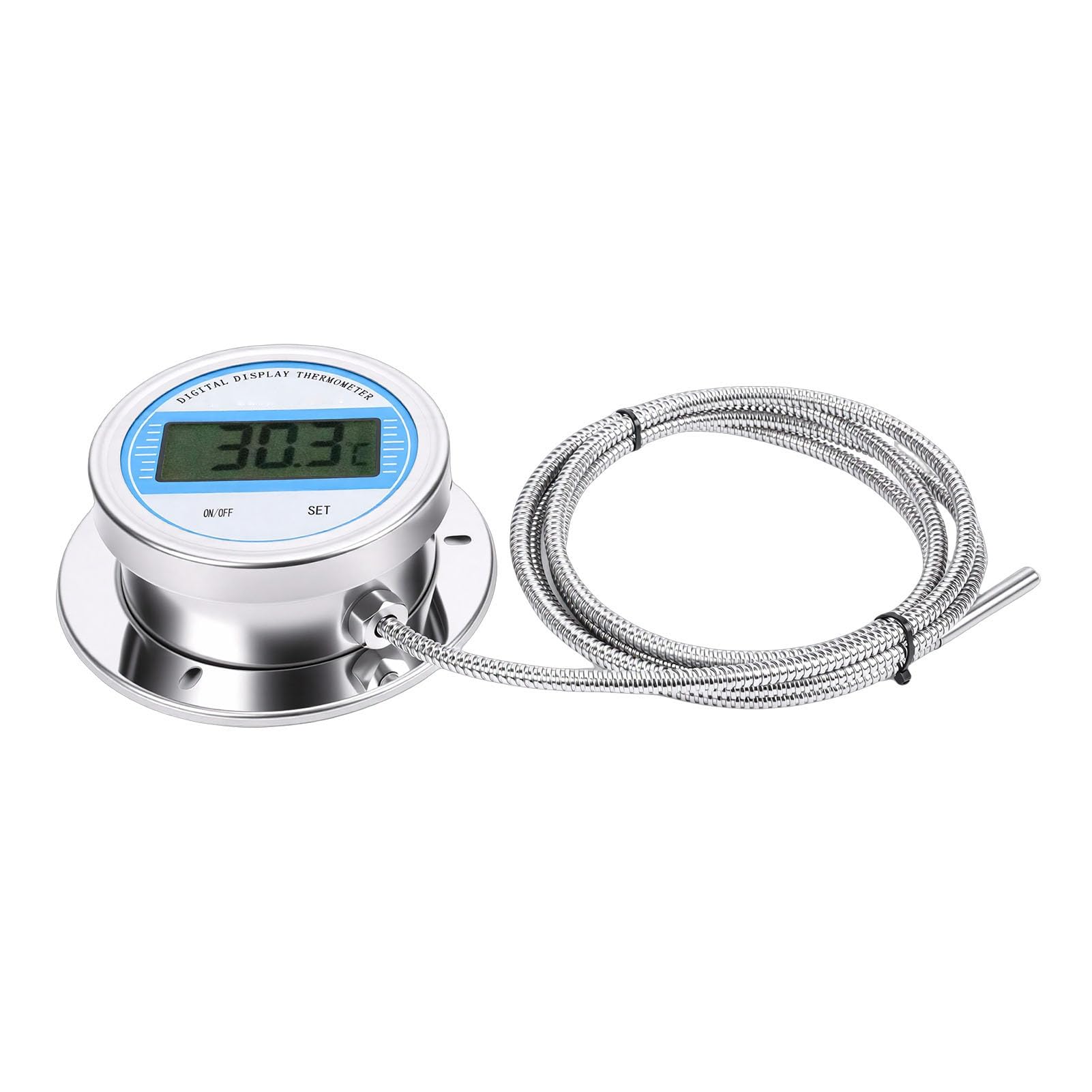 Jiawu Termómetro Digital con Sonda Roscada de 2 M, Medidor de Temperatura de Acero Inoxidable 304 para Uso Industrial en Tuberías de Estufas de Cocina -50 a 200 ℃, Resistente Al Agua y a Altas