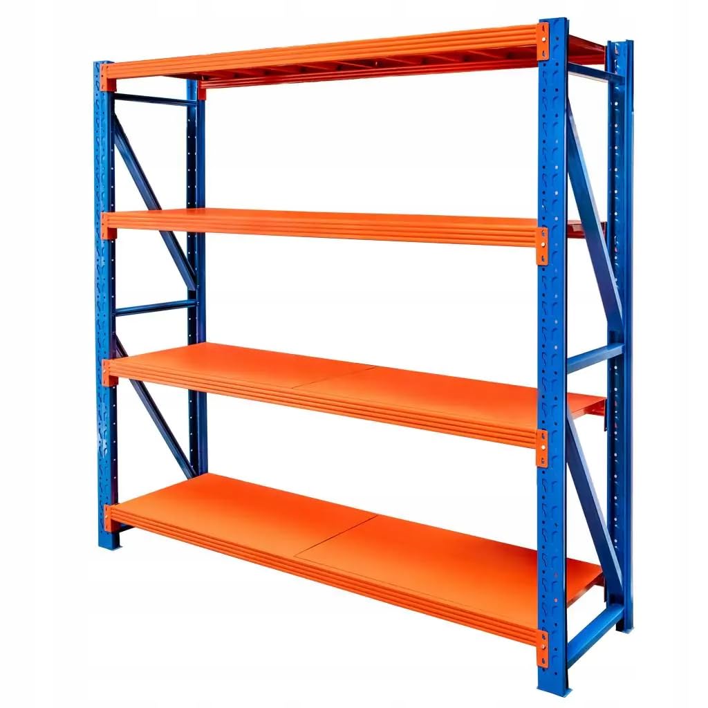 Mega-M Regał METALOWY magazynowy warsztatowy 4-PÓŁKOWY | Fortis Light | 800KG | moduł bazowy |200x200x50 cm