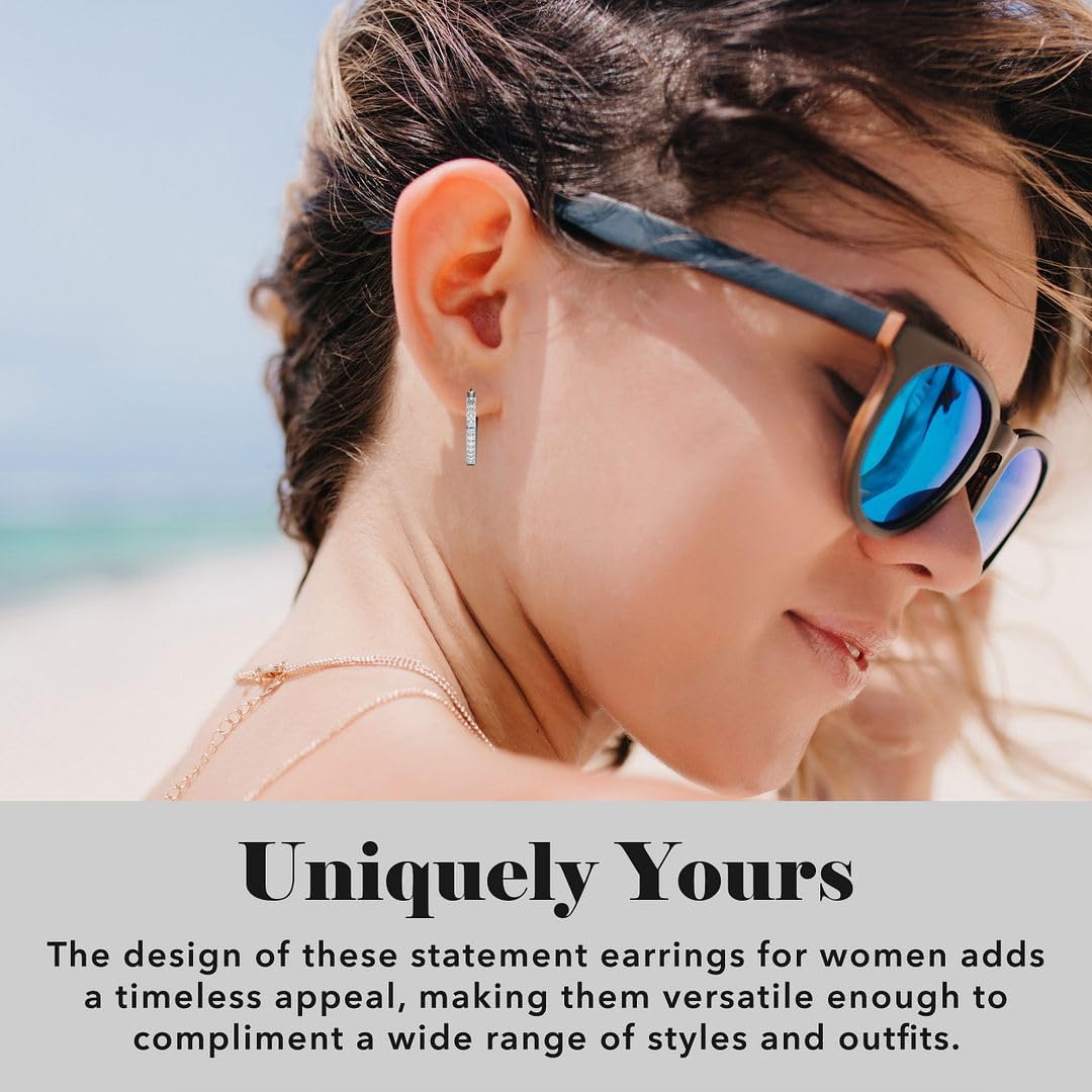 925 Sterling Silver Cubic Zirconia Hoop Earrings for Women - CZ Hoop Earrings for Women Rhodium Plated Inside Out Hoop Earrings - Engagement Unique Cute Christmas Gifts for Her - Image 6