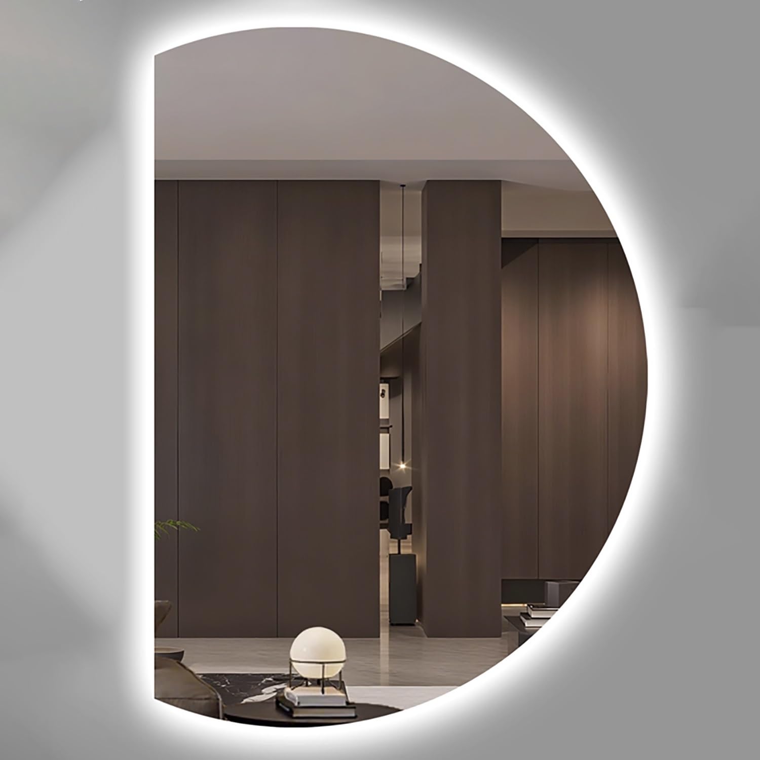 WQZzjm Dimmable WallMounted AntiFog Bathroom Mirror, Smart LED Lighted Mirror, EnergySaving, 3 Color Temperatures (Right Semicircle, 90cm) (Right Semicircle 90cm)