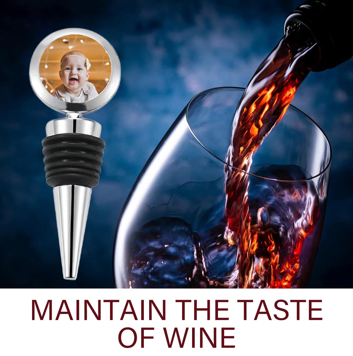 Custom Wine Stopper for Valentine Gifts for Him or Men Personalized Photo Name Logo Picture Wine Saver Bottle Stopper with Silicone Reusable Wine Corks for Beverage Wine Toppers Accessories For Gifts