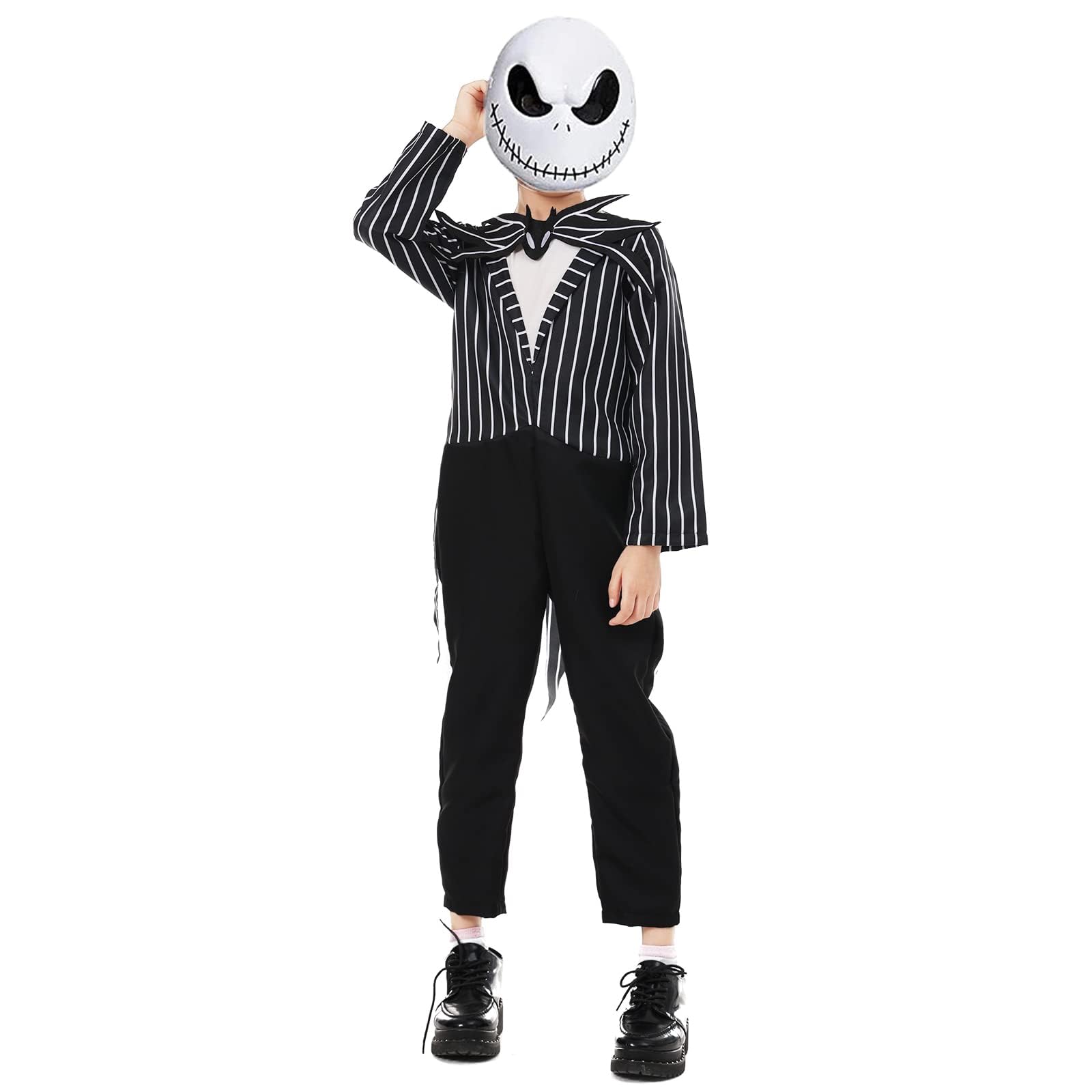 Applysu Jack Skellington Costume Kids with Mask Jack The Skeleton Costume Boys Halloween Black and White Stripes Cosplay Props - Image 2