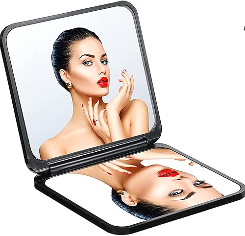 Mpowtech Espejo cosmético compacto con aumento de aumento, espejos plegables de mano de maquillaje, espejo compacto pequeño de aumento de 2 x 1,