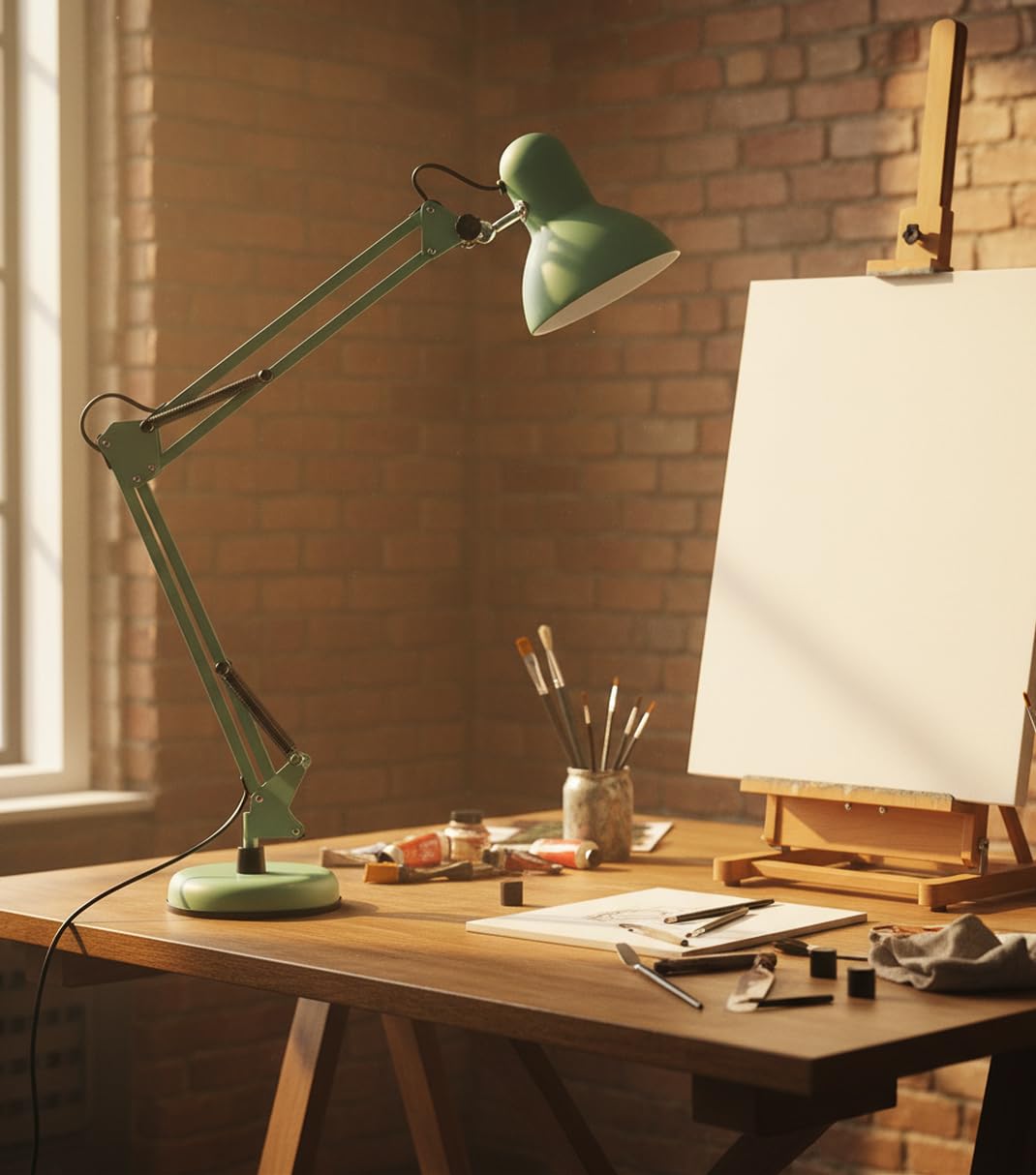 BEL AIR HOME - Lámpara de Escritorio LED Articulada Flexo Antigona | Diseño Vintage Retro | Altura Ajustable 34-67 cm | Metal Resistente | Ideal para Oficina y Hogar, (VERDE MATE)