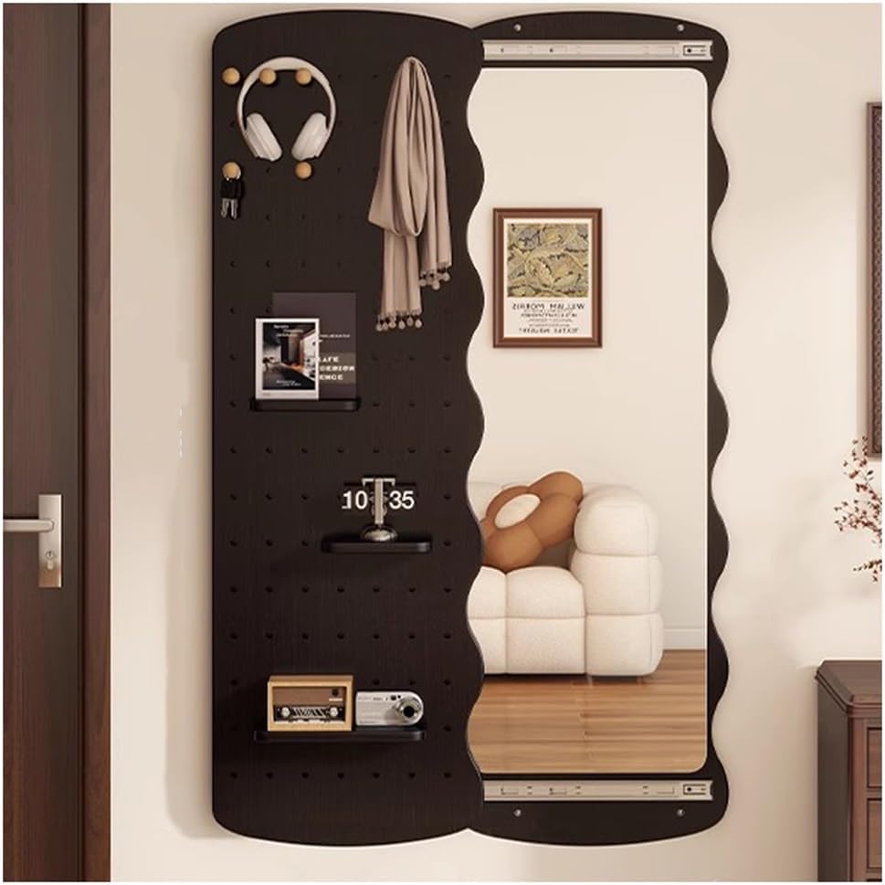 Pegboard Wall Organizer Panels.Wall Mounted Mirror with Wood Pegboard Organizer Kit, Modular Display Panel for Living Room, Dormitory, Hotel - Stylish Storage Solution，（Black，50x120 cm）