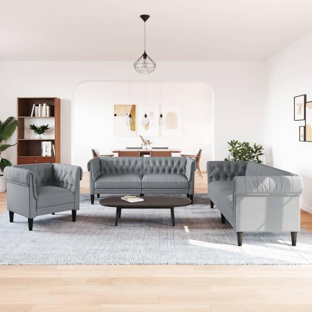 Homgoday 3-TLG. Sofagarnitur Loungesofa Wohnzimmersofa Sofa Couch Couchgarnitur Moderner Doppelsofa Gästesofa Sitzmöbel für Wohnzimmer Büro Hellgrau Stoff