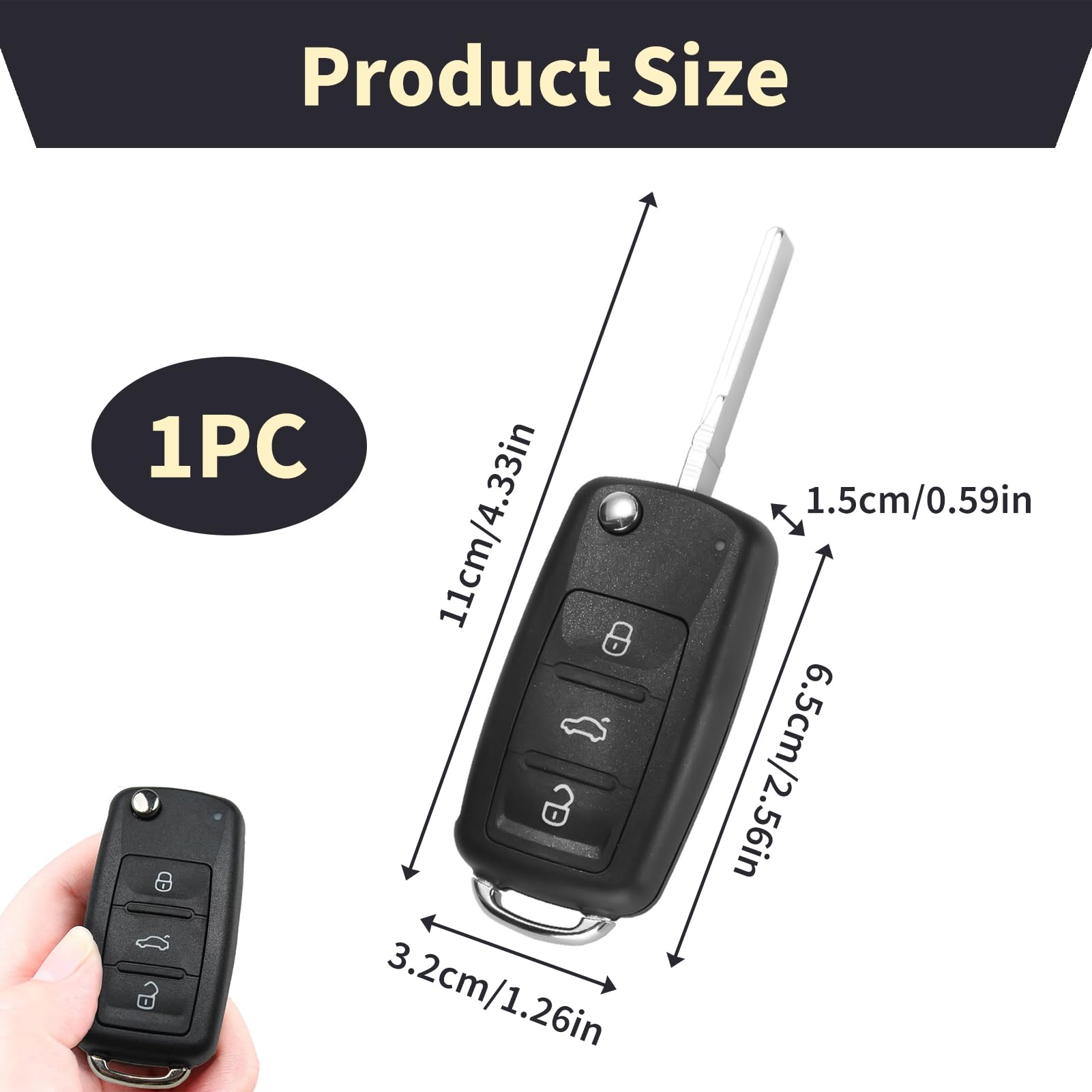 Akozon Custodia per Chiave Auto, 2 Pulsanti, Compatibile