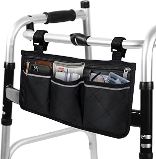 Walker Bags for Folding Walker - Durable Walker Baskets for Rolling Folding Walker with Reflective Strips, Universal Walker Bag Wheel Chair Accessories Bag, Two Adjustable Velcro Straps, Black