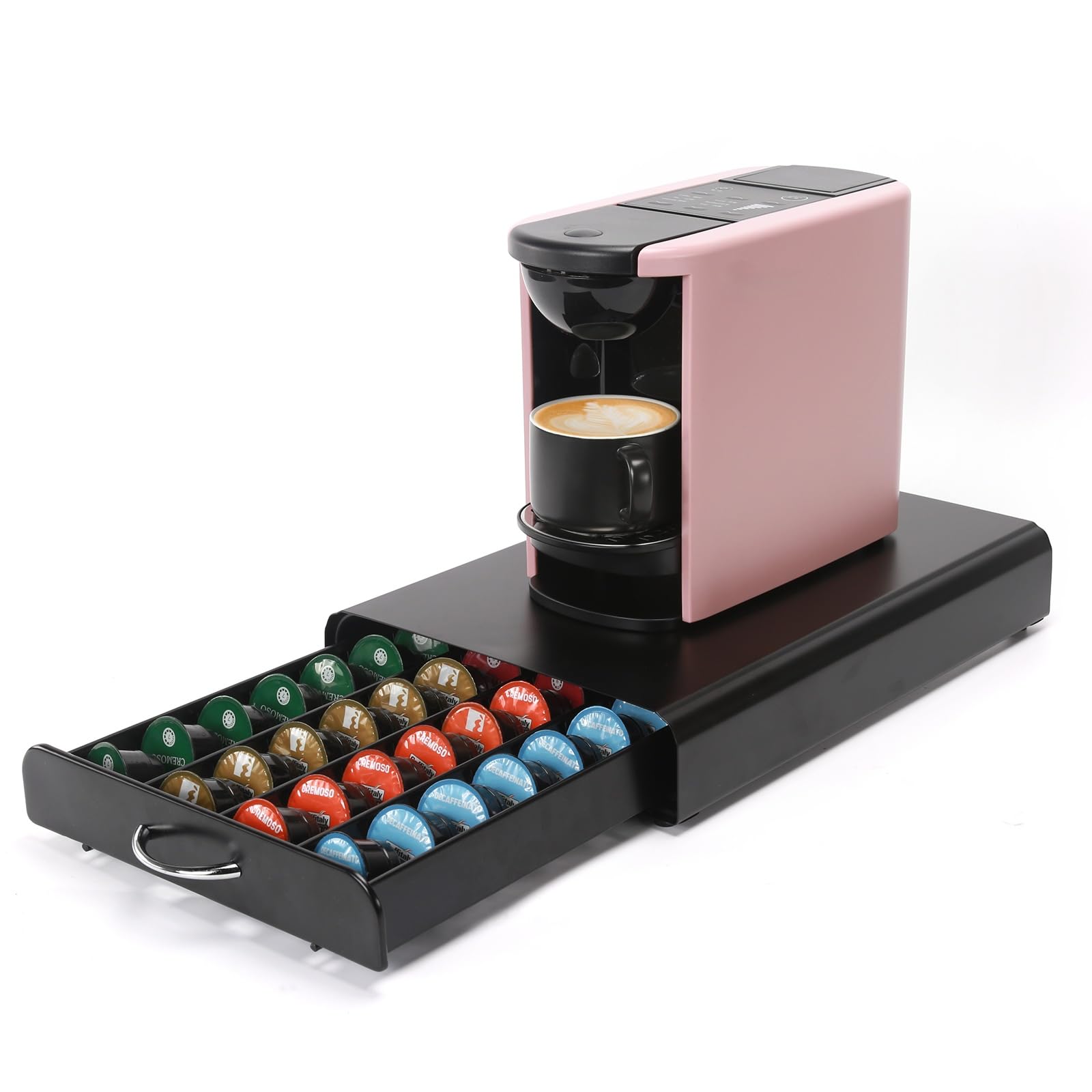 Rangement dosettes Caffitaly design tiroir métallique noir pour comptoir de cuisine épuré