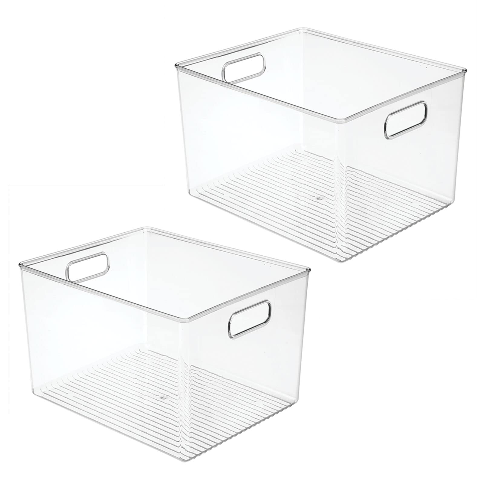 mDesign 2er-Set Aufbewahrungsbox mit Griffen – hohe Kühlschrankbox zur Lebensmittelaufbewahrung – Ablage aus Kunststoff für den Küchen- oder Kühlschrank – durchsichtig