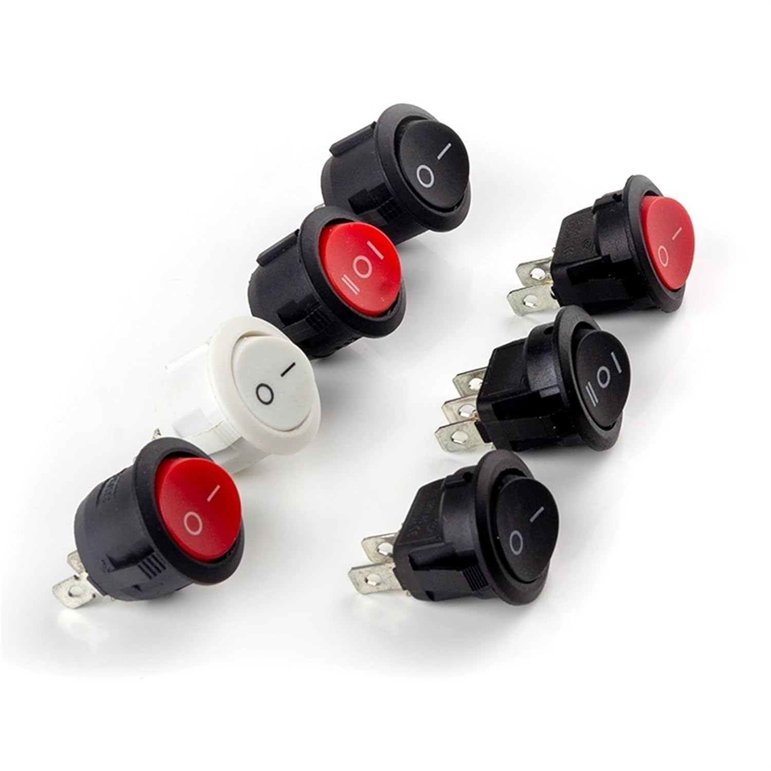 5/10Pcs KCD1 2Pin 3Pin 20mm On-Off On-Off-On SPST Round Rocker Switch 10A/250V Push Button Self-Locking/Latching(Black-3D3Pin-bian,5 Pcs)