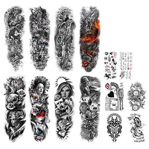 DaLin Temporary Tattoo Sleeves Extra Large Full and Half Arm Fake Tattoos Sleeve for Women Men, 14 Sheets (Collection 7)