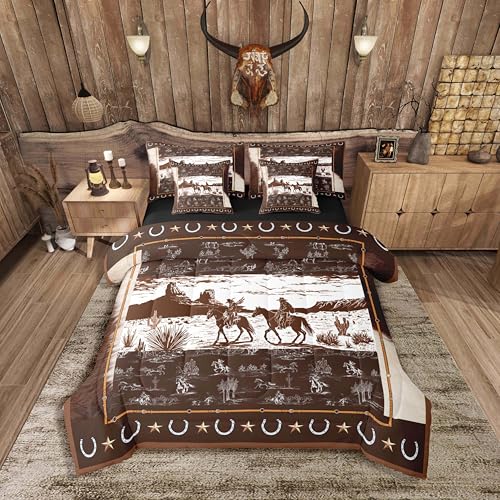 Feelyou Western Aztec Comforter Set 7 Pieces Full Size Horse Bedding Set