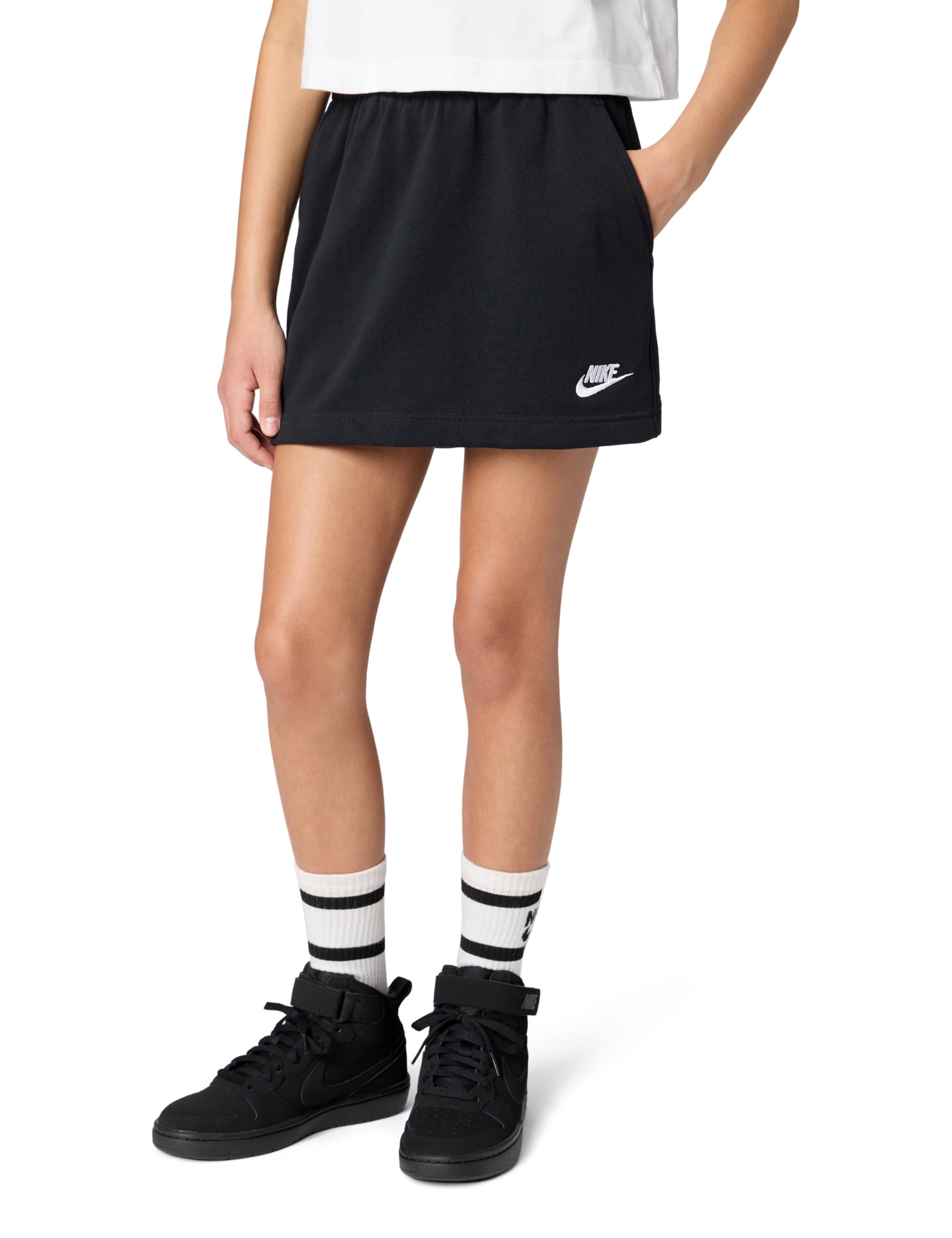 Nike Girl's Sportswear Club French Terry Skirt, Black/Black/White, Large