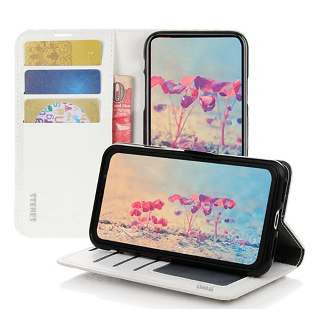 STENES Bling Wallet Phone Case Compatible with iPhone 14 Pro Max - Stylish - 3D Handmade Pearl Lattice Flowers Design Leather Cover with Screen Protector [2 Pack] - White