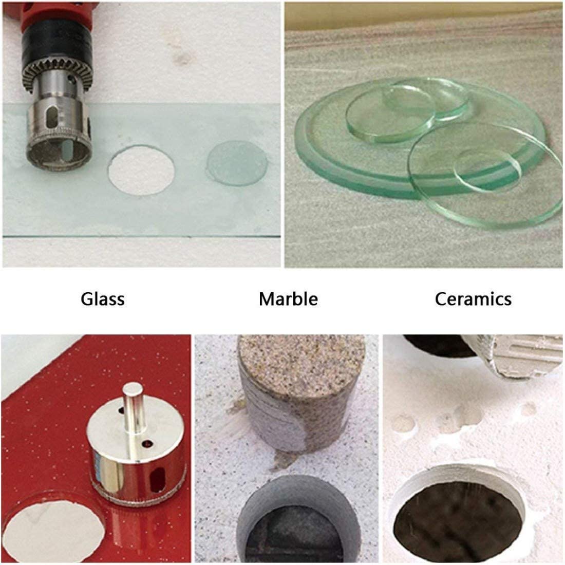 UPTODATETOOLS 10 Pcs Hole Saw Set for Glass, Marble, Granite Stone, Ceramic, Porcelain, 6 mm - 50 mm, Hollow Core Drill Bit Set 1