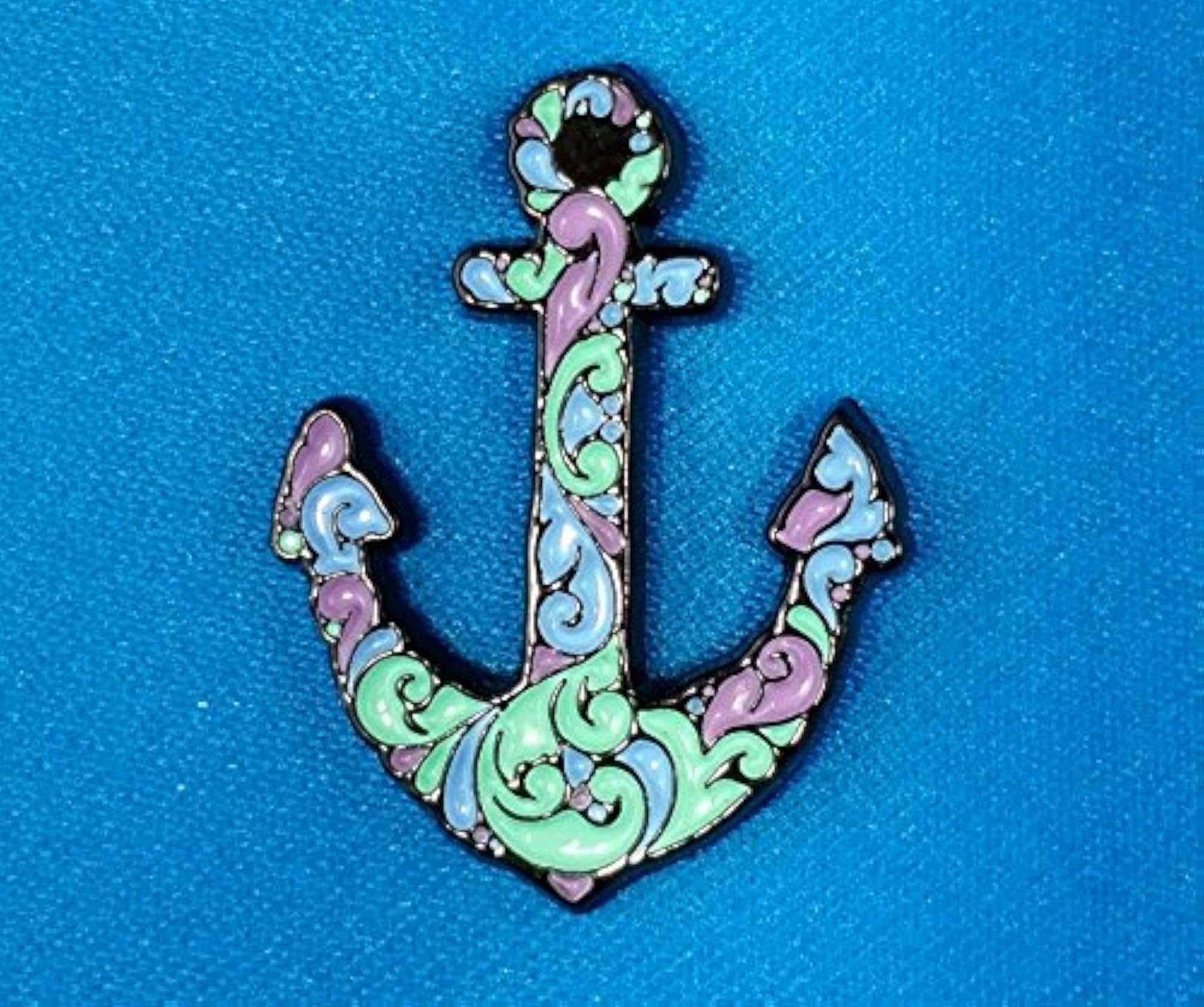 Nautical Anchor Enamel Lapel Pin with Elegant Swirl Design