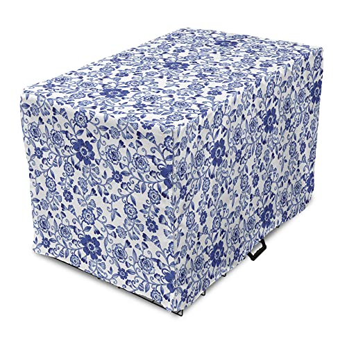 Ambesonne Watercolor Dog Crate Cover, Vibrant Blue Flowers Pattern Feminine Floral Spring Ornaments, Easy to Use Pet Kennel Cover for Medium Large Dogs, 48 Inch, Violet Blue White