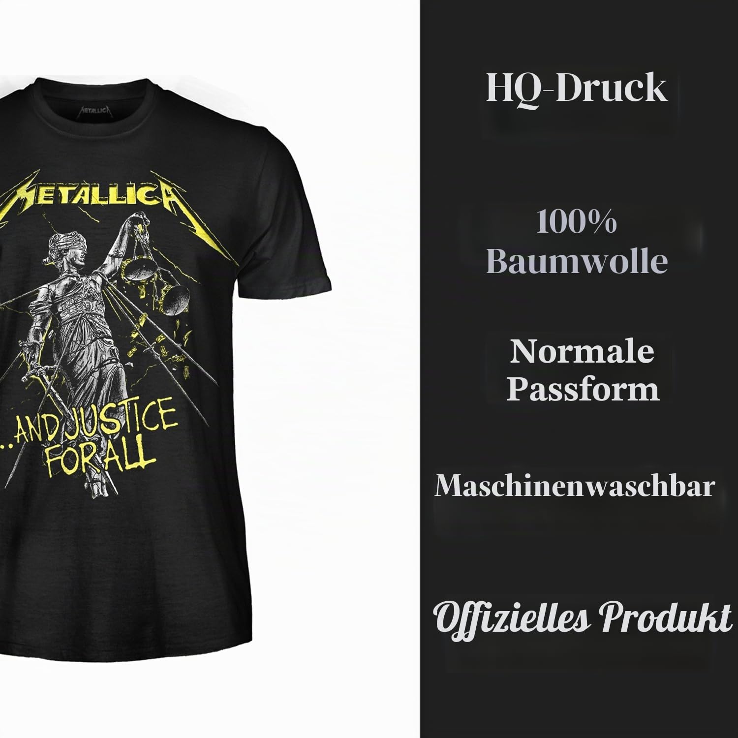 Metallica T-Shirt And Justice for all. Offizielles Rock-T-Shirt – Heavy Metal Band Unisex Erwachsene Jungen