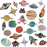 O-Kinee Aufnäher Kinder, 26 Stück Space Astronaut Patches zum Aufbügeln Bügelbilder Aufbügelflicken Bügelflicken Aufbügler Kinder Flicken Bügelpatches Applikation für DIY T-Shirt Jeans