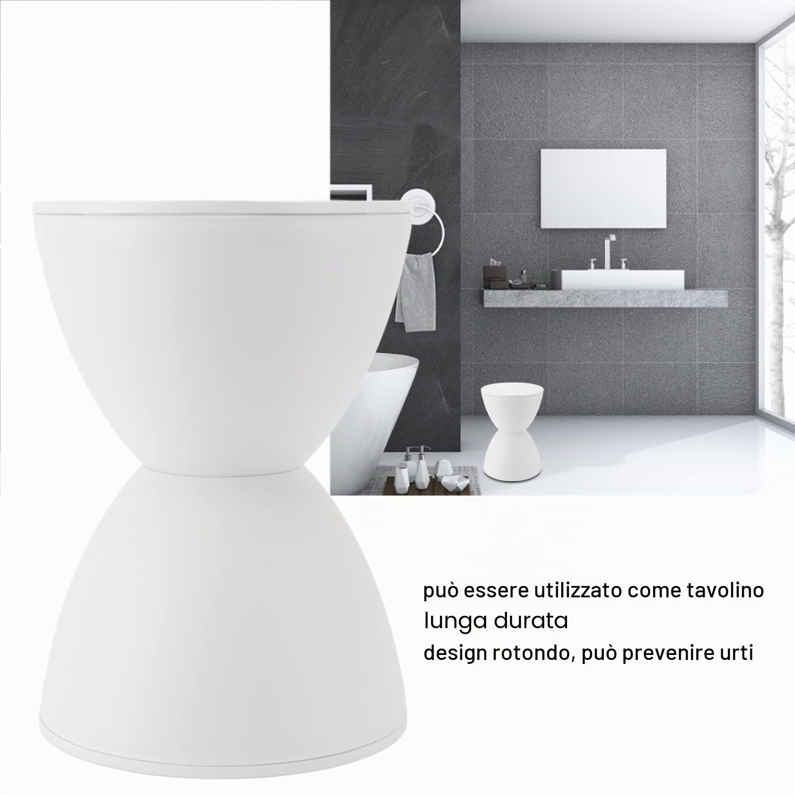 Sgabello Rotondo in Plastica Clessidra, Stile Nordico per Casa e Bagno (Blanc)