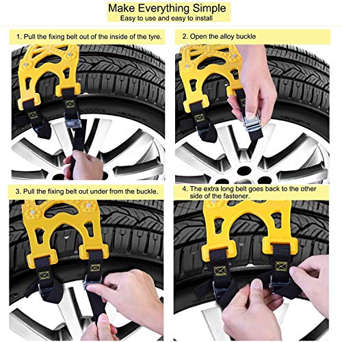 image for Buyplus Snow Tire Chains for Cars - 6 Sets Adjustable Anti Slip Emerge