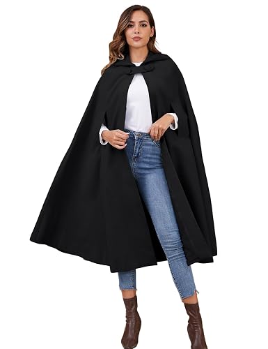 Gihuo Cape Poncho Women's Hooded Maxi Cloak Coat Winter Warm Long Cloak Cosplay Costumes Outerwear - One Size - Black