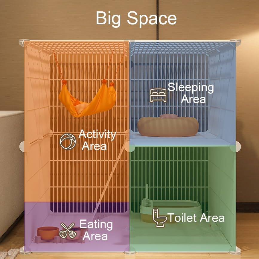 猫ケージ2段 樹脂床 緻密な金属ライン 十分なスペース 観察しやすい