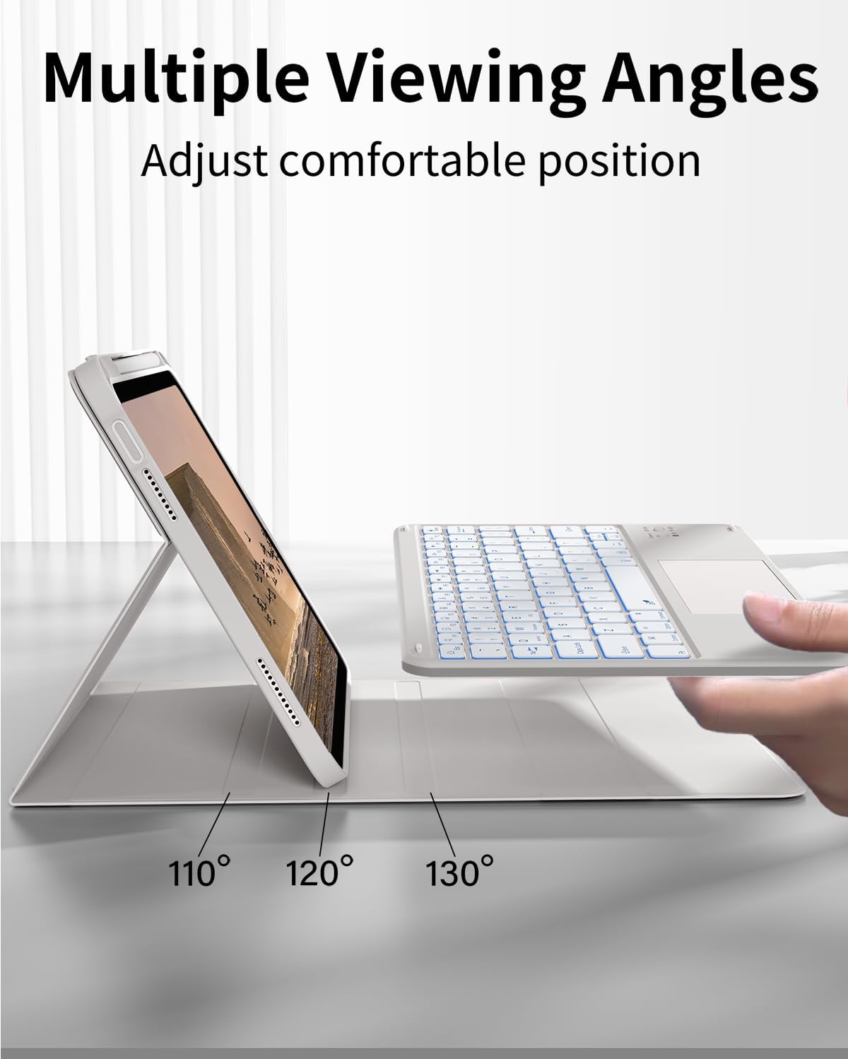 for iPad (A16) 11th 10th Generation Case with Keyboard, 7-Colors Backlit, Folio Cover with Pencil Holder, Multi-Touch Trackpad, Detachable Keyboard for iPad 11/10.9-inch 2025/2022 (Gray)