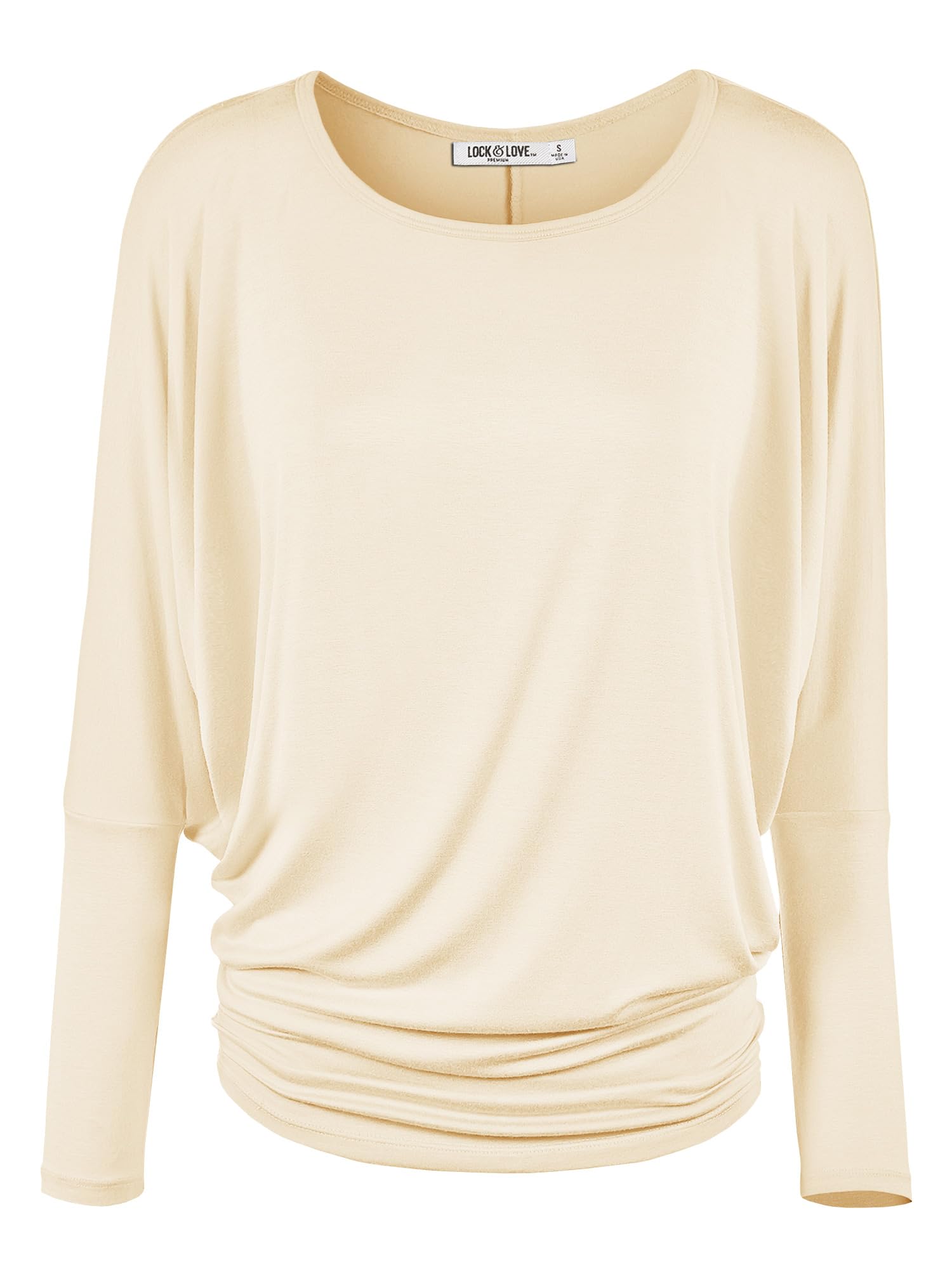 Lock and Love Womens Casual Flowy Draped Long Sleeve Batwing Dolman Top Soft Comfortable Loose Fit Pullover