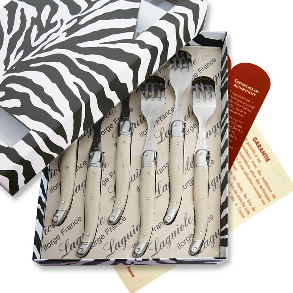 Coffret de 6 fourchettes laguiole ABS de couleur blanche