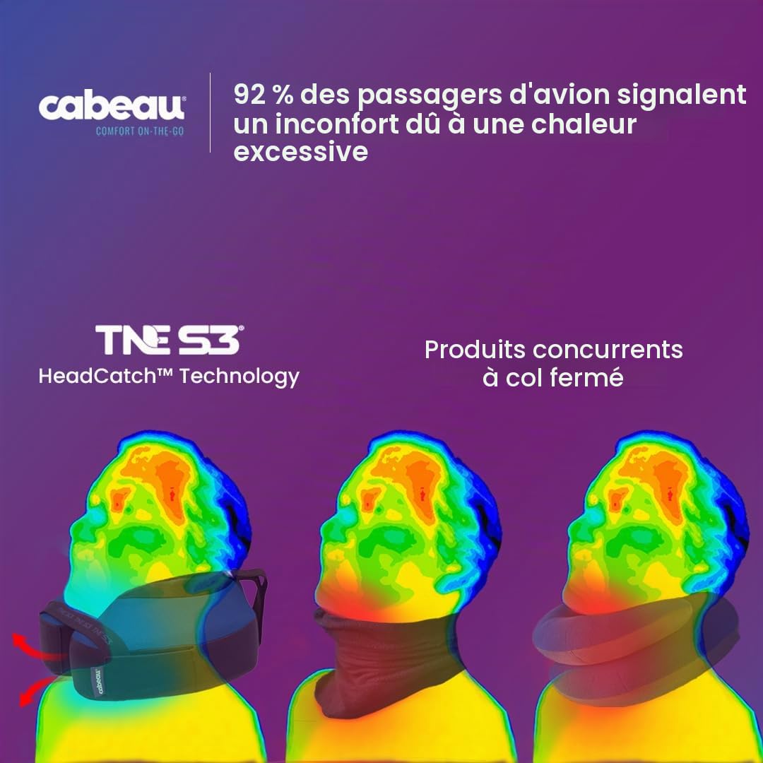 Cabeau The Neck's Evolution, TNE S3 Voyage Oreiller Cervical en Mousse à Mémoire de Forme - Oreiller de Cou avec Sangles de Fixation - Soutien à 360 Degrés pour Voyage, Maison, Bureau et Jeux - (Le