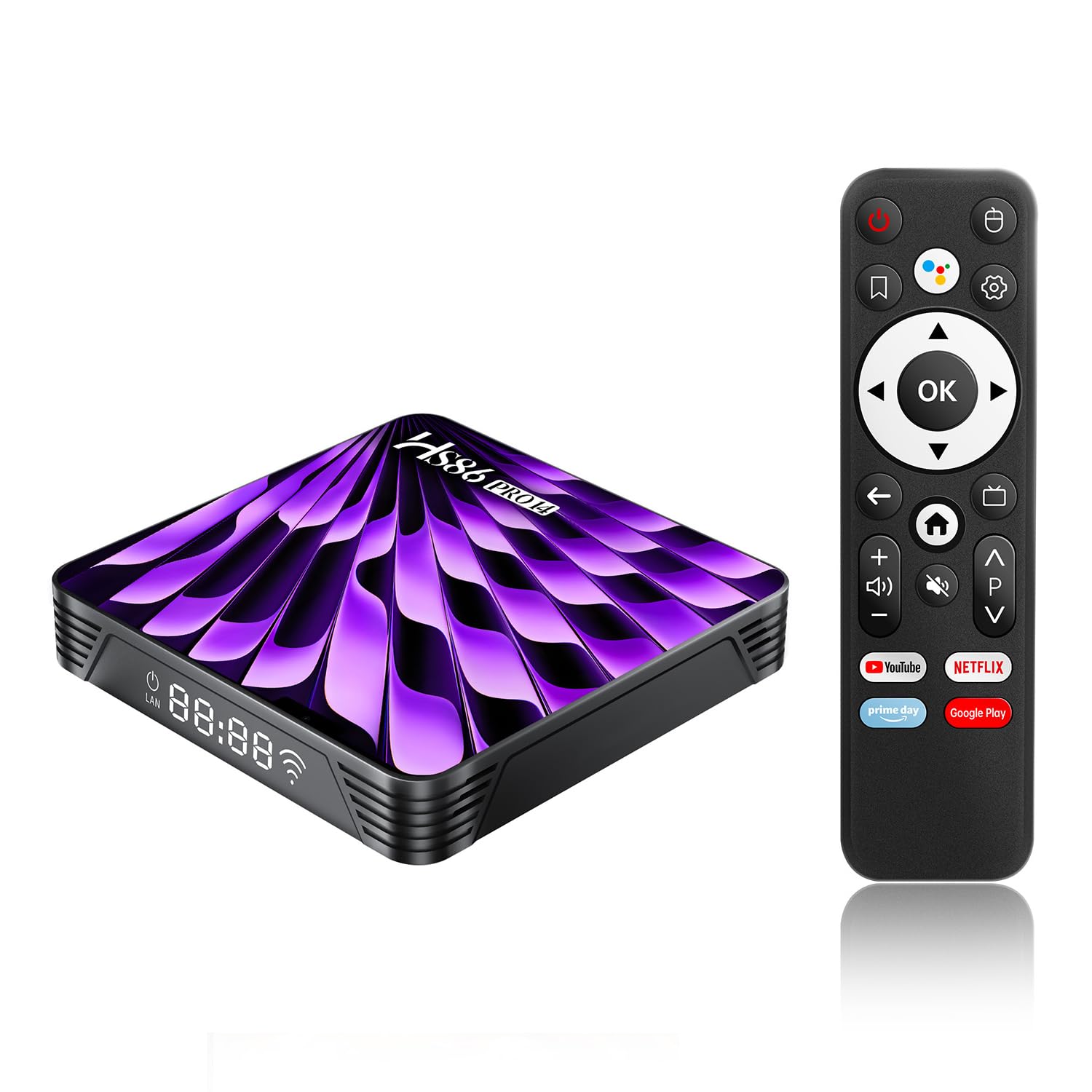 HS86 PRO14 TV Box Android 14.0 8K 2026 Box Android 2 GB RAM 16 GB ROM RK3518 Chipset, 2,4 GHz 5,0 GHz Doppio WiFi6 BT5 USB3.0 10/100 Ethernet HD HDR10+ Smart TV Box Internet con Telecomando Bluetooth
