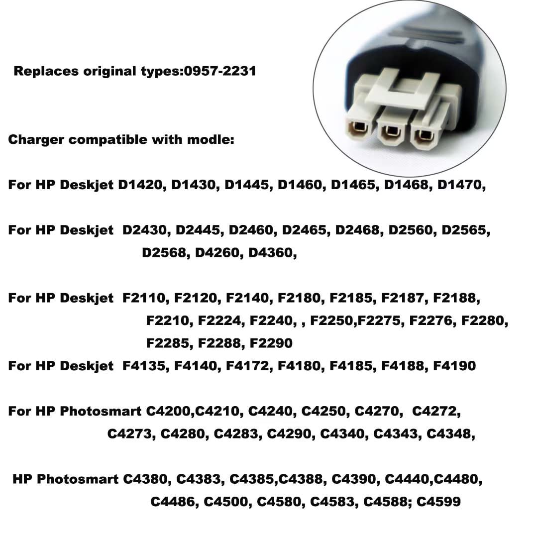 32V AC Netzteil Ladegerät Ladekabel Netzadapter kompatibel mit HP Deskjet D1468 D1470 D4360 F2290 F4190, Photosmart C4200 C4599 Drucker ersetzt Original 0957-2231