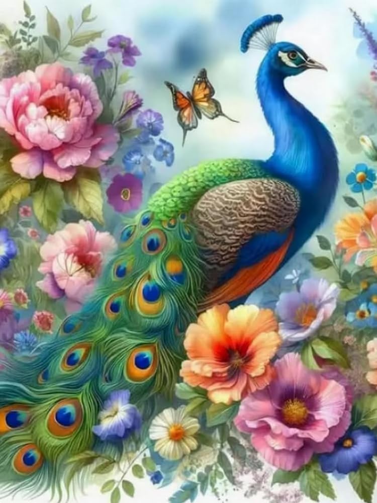 Renqidian Stamped Cross Stitch Kits for Adults Flowers and Peacock 11CT Beginner Embroidery Kit DIY Advanced Handmade Crafts Home Decor (40x50 cm)