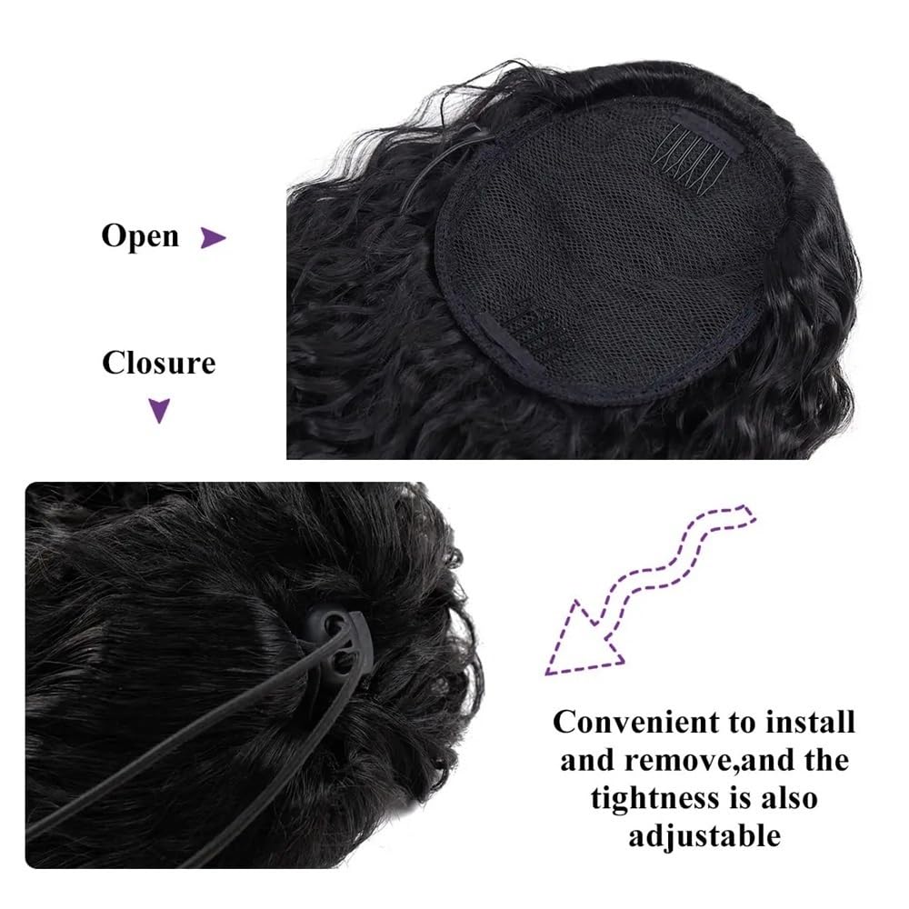 Extensión de cola de caballo negra, 12-26 pulgadas, cordón rizado para mujeres, para enganchar, falsas colas de caballo rizadas sintéticas, extensiones de cabello para uso diario (35,5 cm)