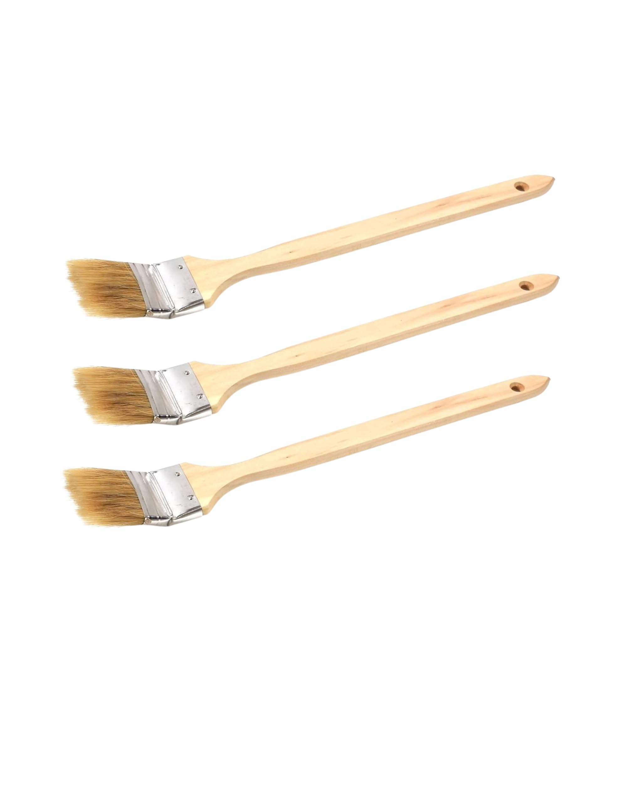 3 Piece Long Handle Paint Brush Set – Radiator & Angled Decorating Brushes – Wood Handle DIY Painting Tools for Walls, Ceilings, Corners & Hard-to-Reach Areas – Professional Home Decorating Brush Set