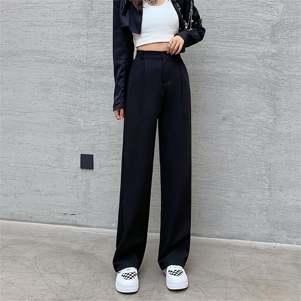 Hndudnff Pantaloni da donna a vita alta a gamba larga, eleganti, dritti, da lavoro, casual, pantaloni