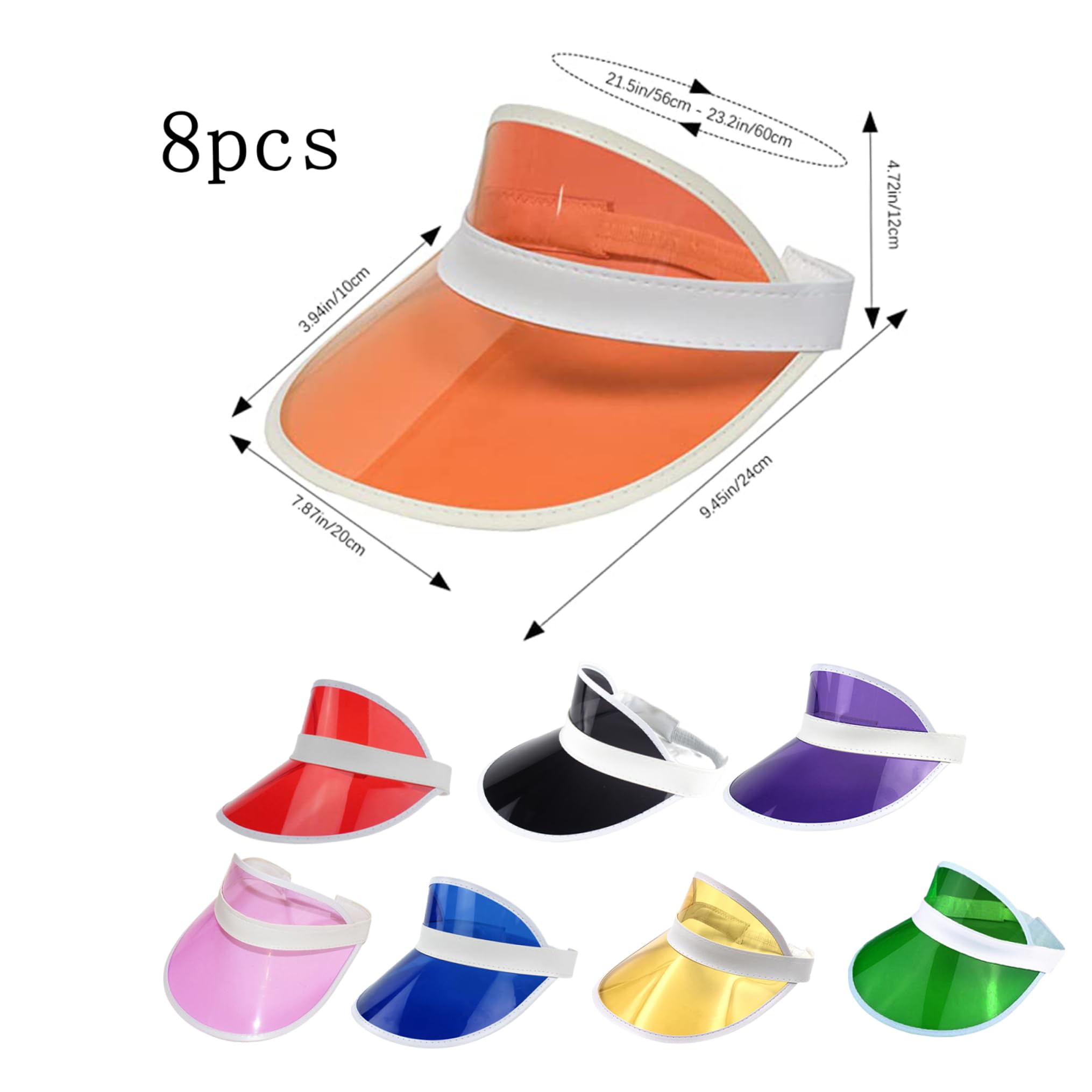 8 Viseras de neón Estilo años 80 para Mujer, Viseras Deportivas de plástico para Pub Golf, Actividades de Verano al Aire Libre, Accesorios de Disfraces, Recuerdos de Fiesta