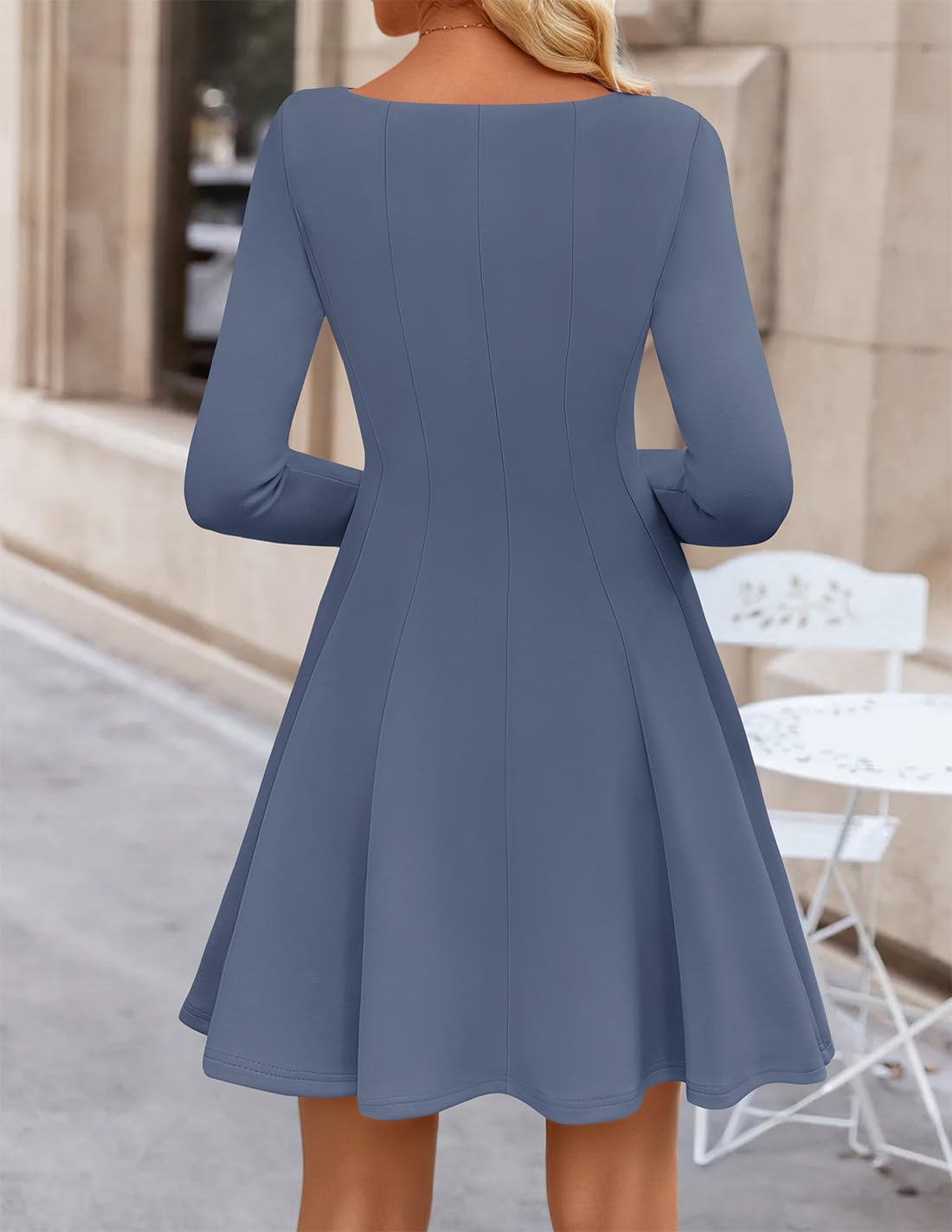 ZESICA Womens Long Sleeve Mini Dress 2026 Fall Crewneck Pleated Babydoll A Line Flowy Wedding Party Short Dresses - Image 4