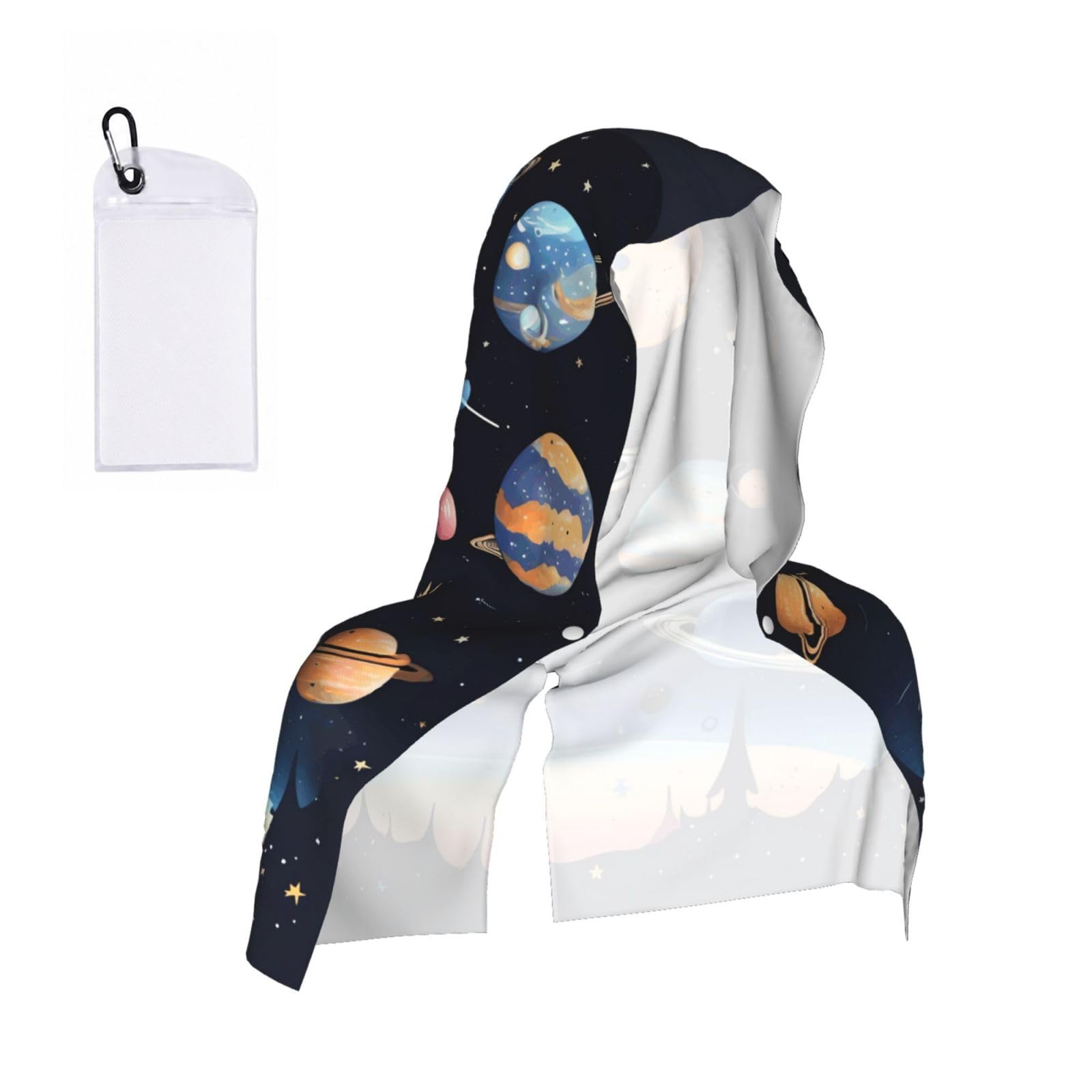 CNTDBU Saturn Jupiter Earth Cooling Towel Hooded-Instant Chill Neck Cover for Sports, UV Cooling Rag for Running Gym