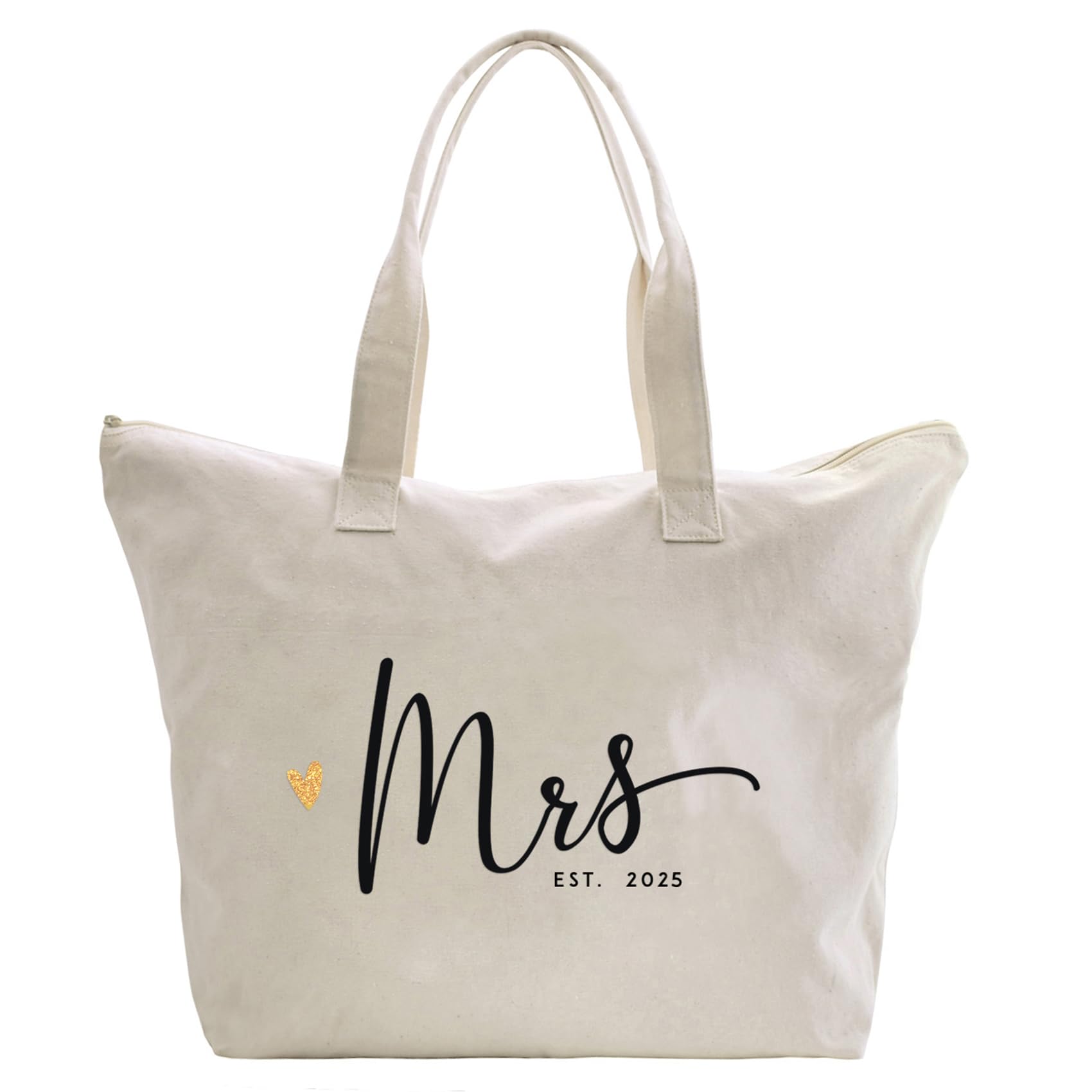 CARAKNOTS Mrs. Bag 2025 Future Mrs Bride Gifts for Wedding Engagement Bachelorette Party Honeymoon Bridal Shower Gifts for Bride to Be Tote Canvas Cotton Beach Shoulder Bag with Zipper and Pocket