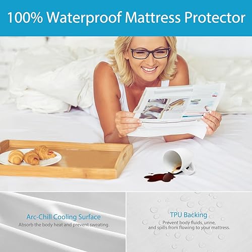 Miniatura 4 de Rywell Arc-Chill - Protector de colchón impermeable tamaño individual, transpirable, refrescante, funda de colchón de cama silenciosa, sábana bajera